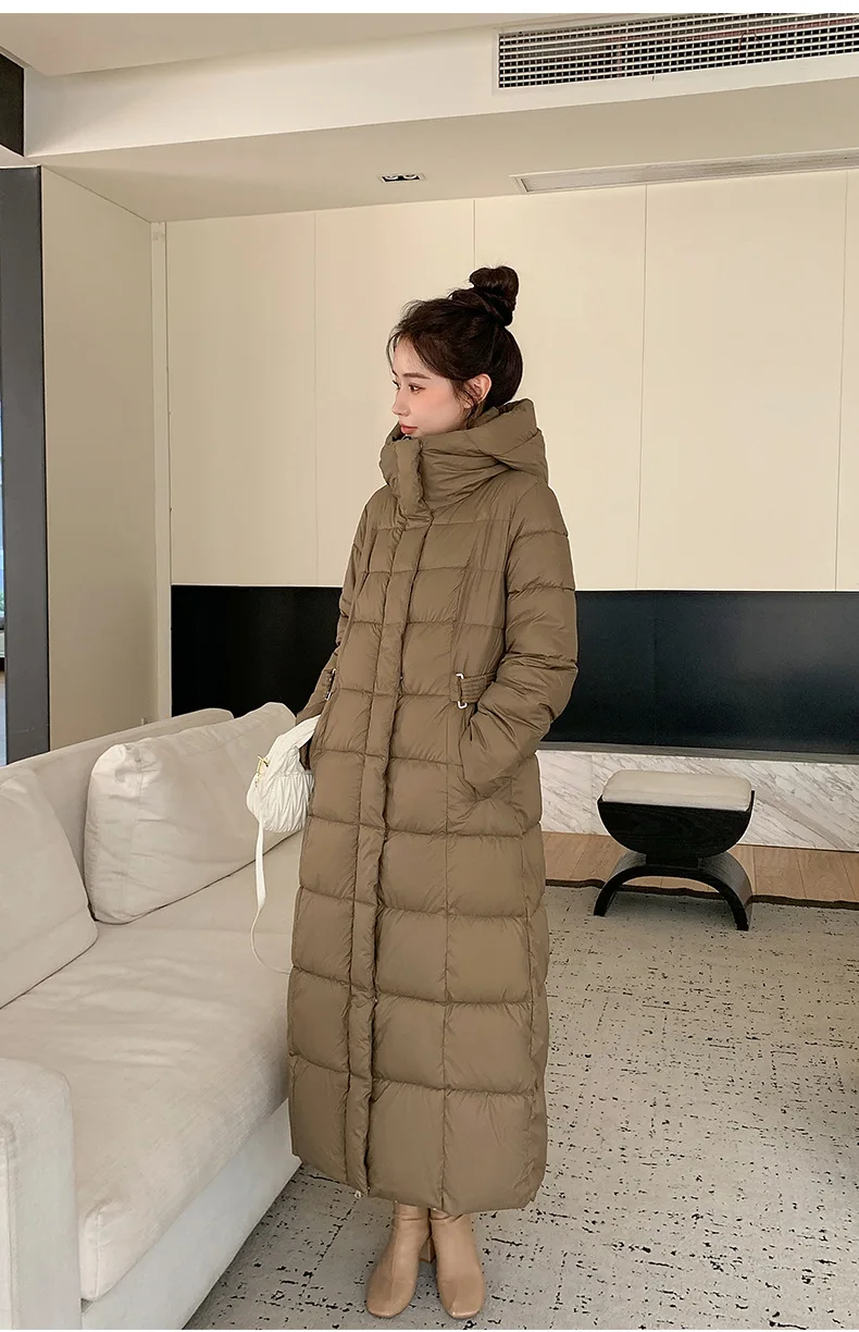 Winter Ladies Long Warm Down Jacket Big Size Puffer Outwears Thicken Hooded Down Coat Women Light Thin White Duck Jacket Parkas
