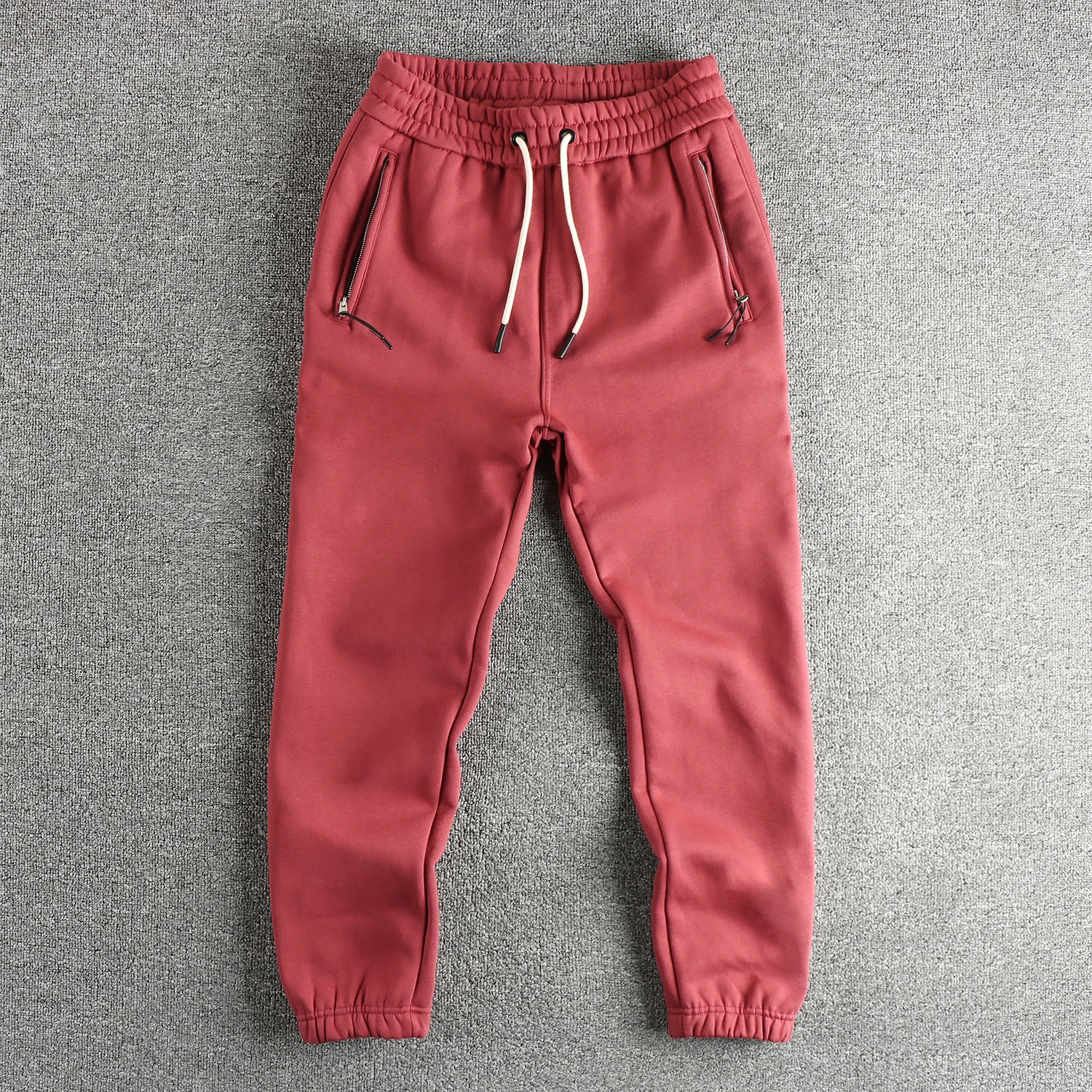 

Zipper Pocket Design American Casual Heavy Weight Plus Fleece Thick Sweatpants Men's Warm Ankle Pants