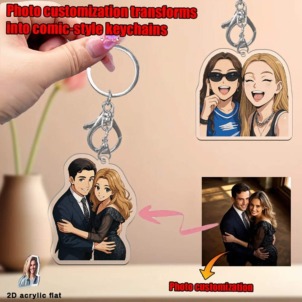 

1pc/3pcsCustom photo to comic style acrylic keychain, personalized backpack pendant, trendy gift for Mother's Day, Father's Day,