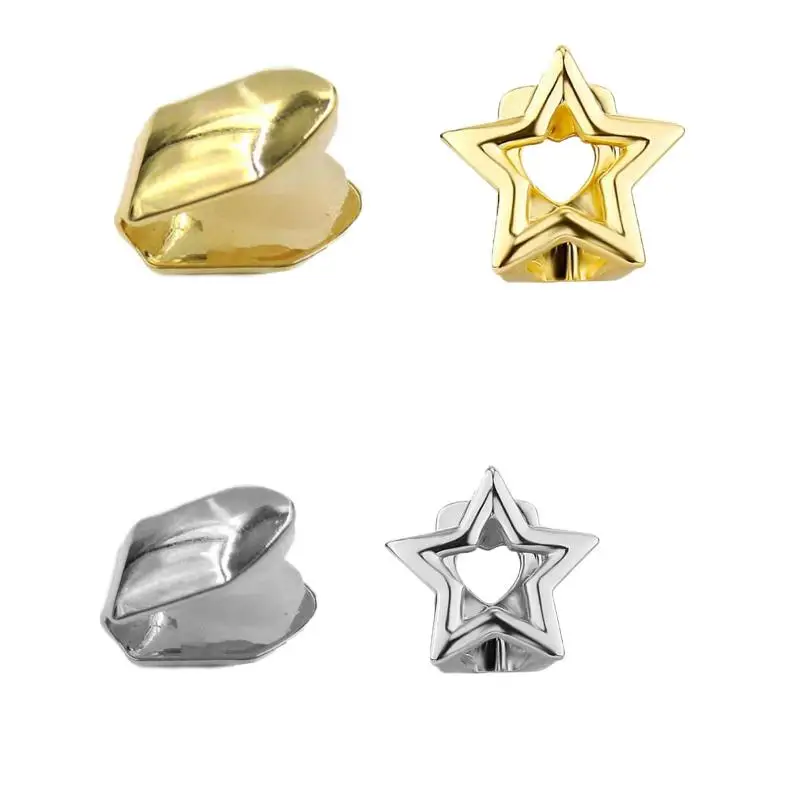2-teiliges Set Glänzende Hohle Unregelmäßige Stern-Doppelzahn-Kappen für Frauen und Männer Y2K Punk Pentagramm Zahn-Grillz Mundschmuck – Detail 3