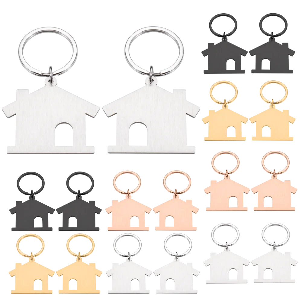 Wholesale 5-10Pcs/Lot Blank House Keychain Stainless Steel Keychains for DIY Custom Logo Couple Women's Men's Keychain