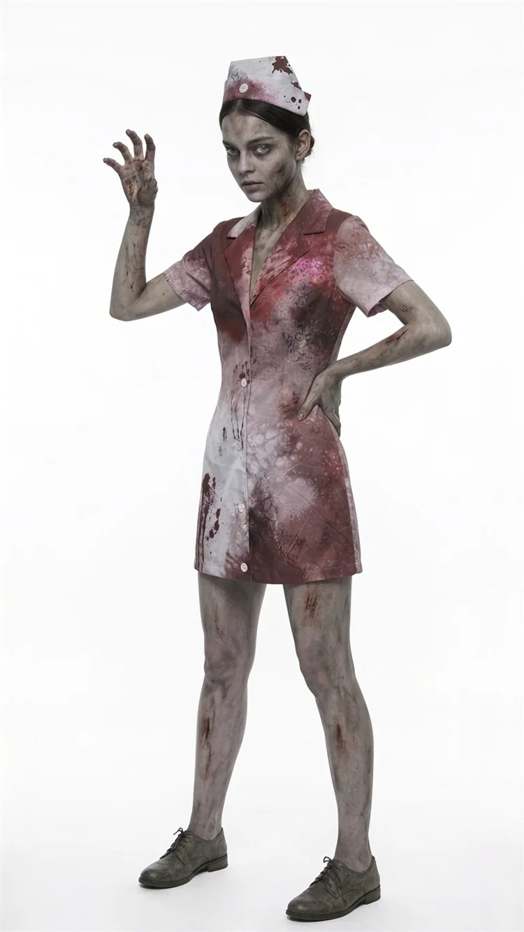 Halloween Blutfleckiges Krankenschwester-Kostüm, Gruseliges Bühnen-Cosplay-Kostüm für Frauen, Zombie-Spiel-Thema-Kleid, Rollenspiel-Performance, Fantasie-Outfit 2026 – Detail 5