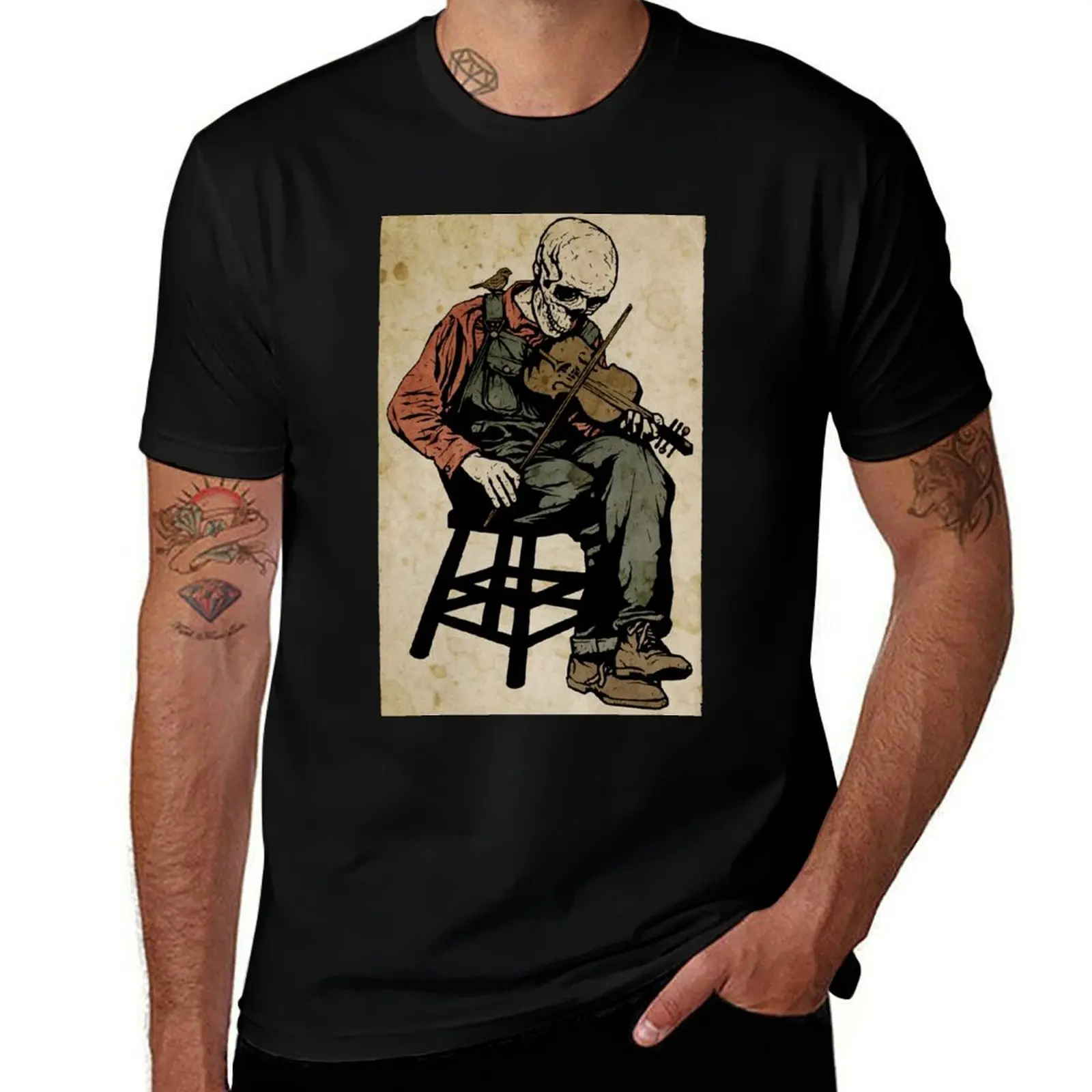 

The Death Fiddler And His Sparrow Companion T-Shirt man t shirts high quality luxury brand t shirts for man graphic tees T-Shirt