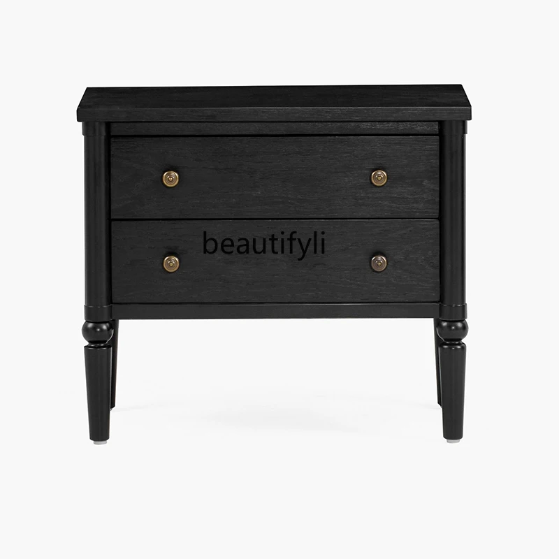 

Nordic Modern Black American Retro Double Drawer Frame Master Bedroom Side Cabinet Nightstand