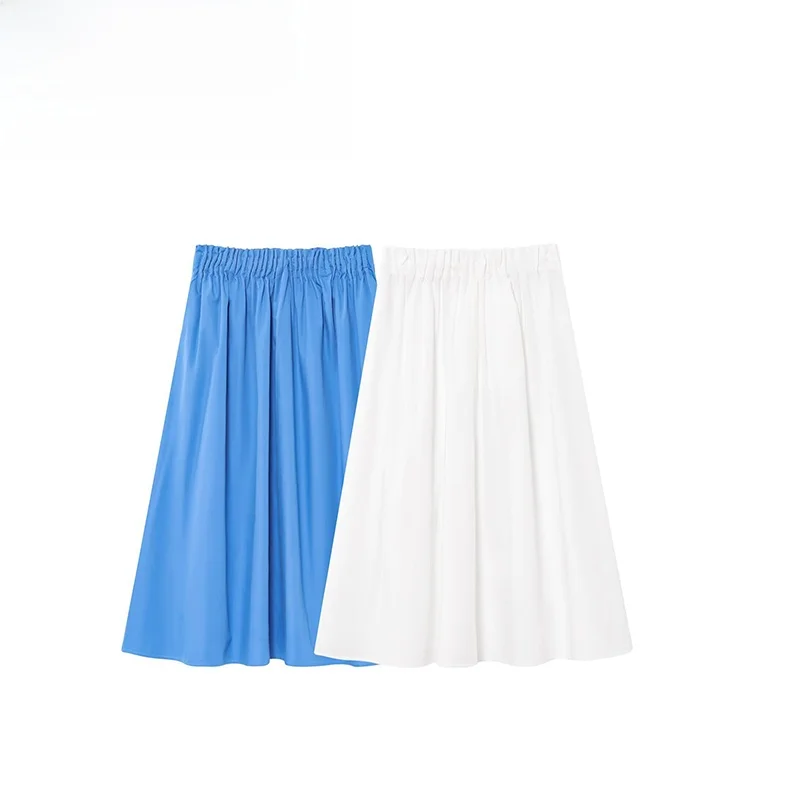 

ZBZA Spring New Faionable Design Women's Midi Skirt Two-tone Silk Twill A-Line Loose Fit mid Waist Polyester Fiber