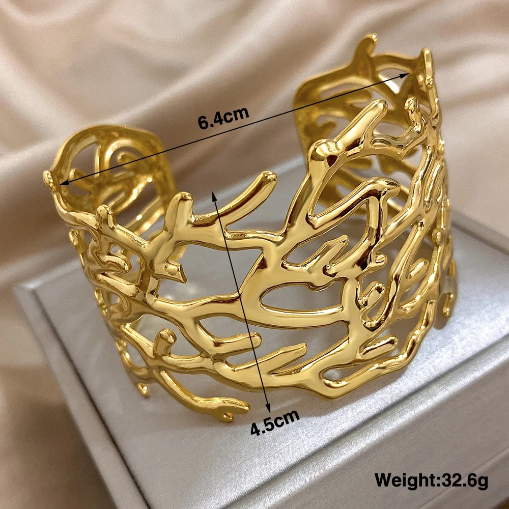Fashion Gold Silver Color Stainless Steel Bracelet for Women Chic Chunky Irregular Coral Shaped Open Bangles Jewelry Gifts