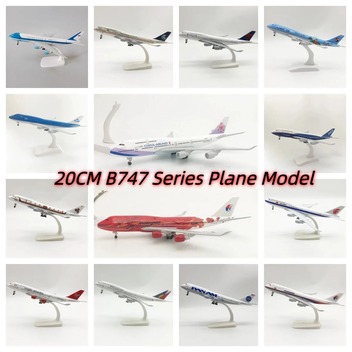 

Модель самолета Boeing 747, 20 см, литая, серия авиамоделей, металлический конструктор (с подставкой), подарки