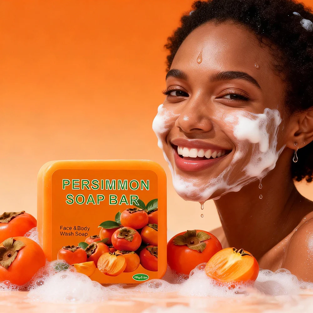 100g Persimmon Hand Made Soap, Exfoliating Whitening Soaps, Shower and Facial Soap Deep Cleaning For Face Body Skin Care