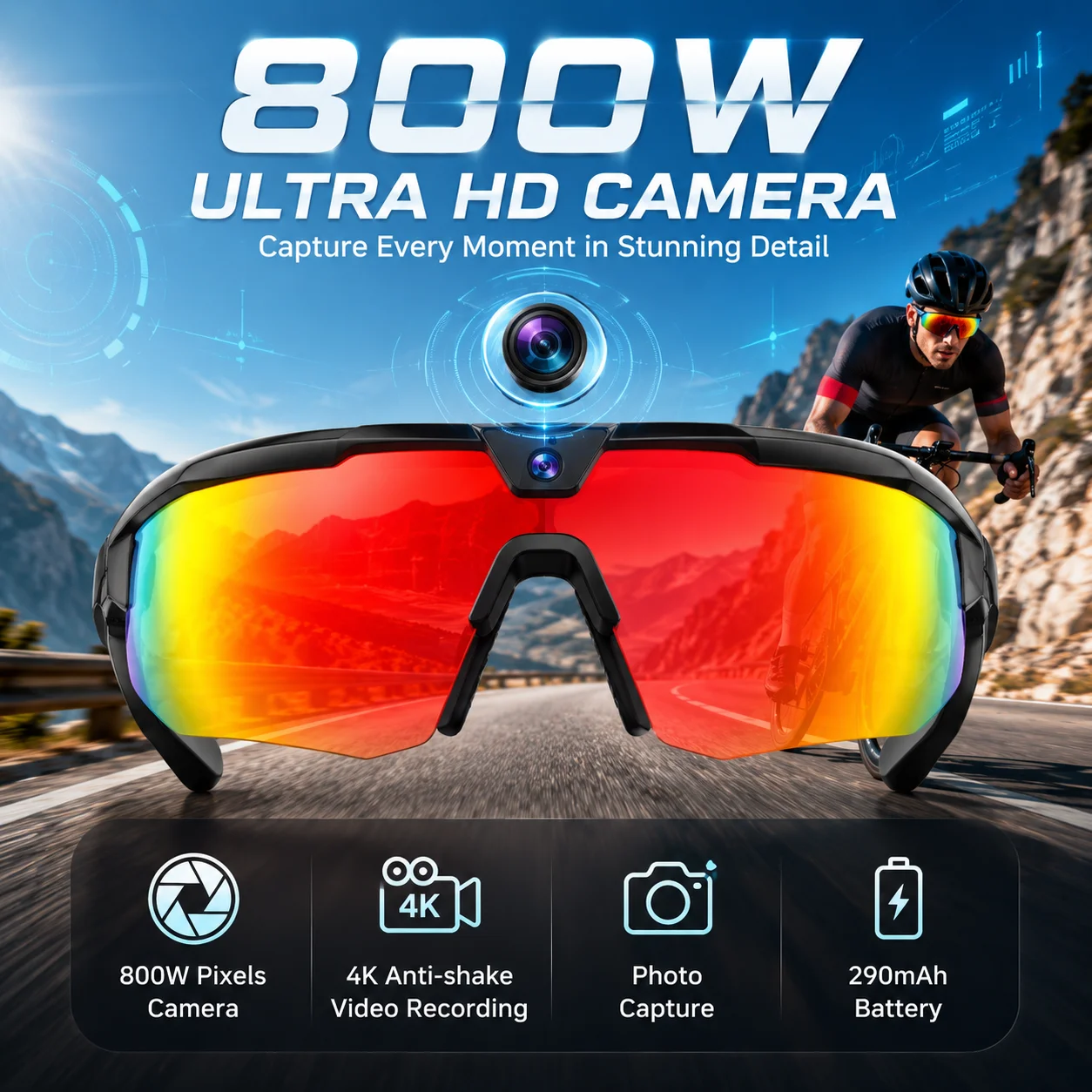 

LIGE New 800W Pixels Camera Smart Glasses 1080P Video Waterproof Bluetooth Calling 100+Languages AI Translation Smart Sunglasses