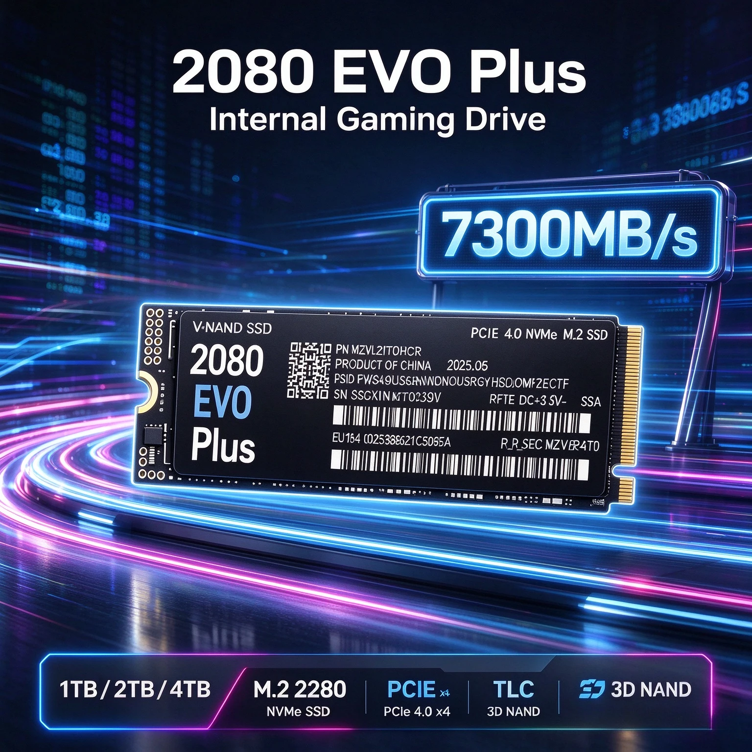2080 EVO Plus 1TB/2TB/4TB M.2 2280 NVMe SSD Internal Gaming Drive PCIe 4.0 x4 7300MB/s TLC 3D NAND for Laptop Desktop PC.