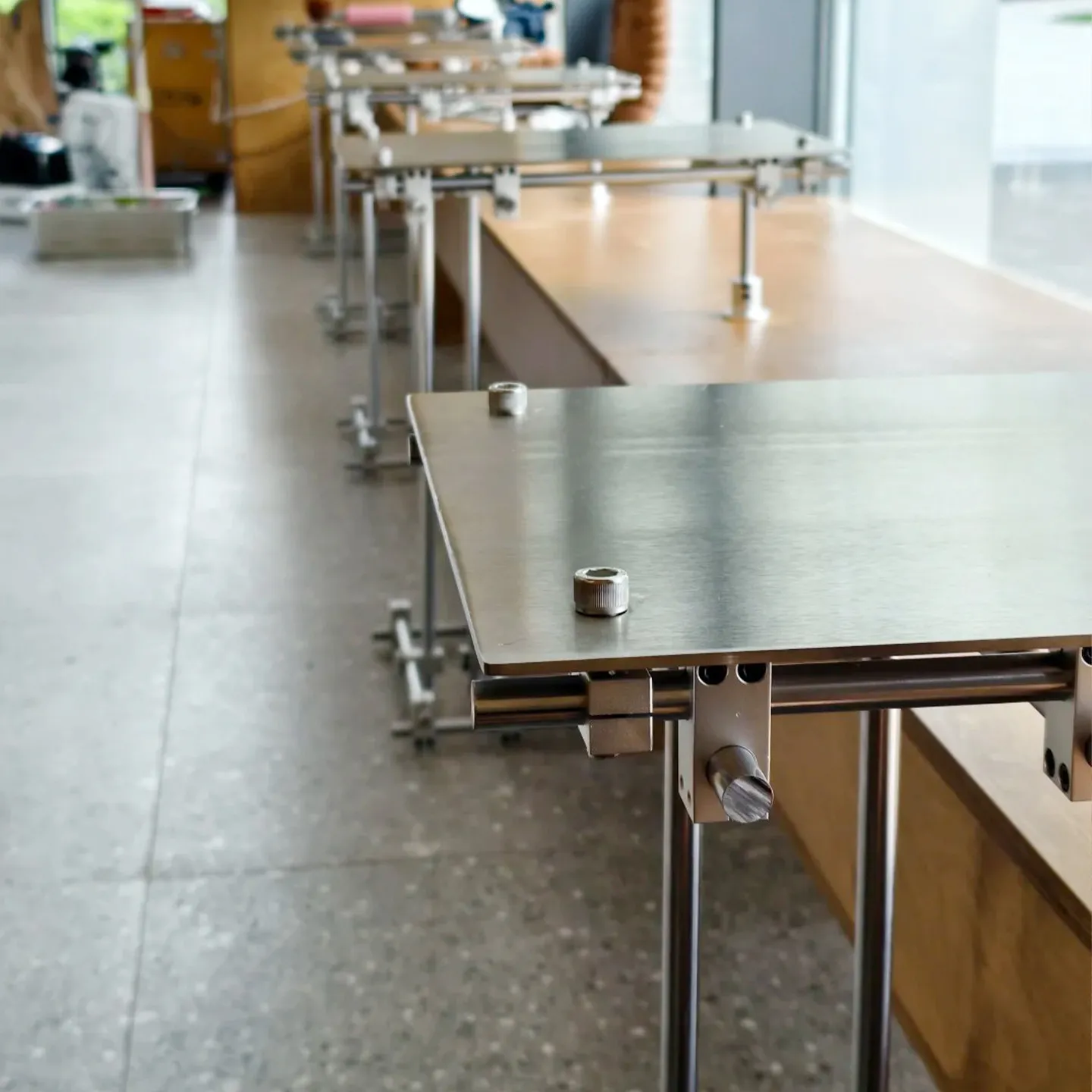 Industrial style coffee shop removable stainless steel metal small table edge few