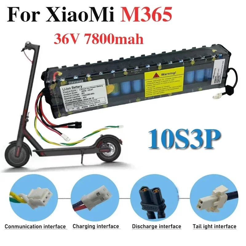 for Xiaomi M365 10S3P 7800mAh 36V Battery Pack Electric Scooter 18650 NE1003-H Cell Communication Interface Discharge Tail Light