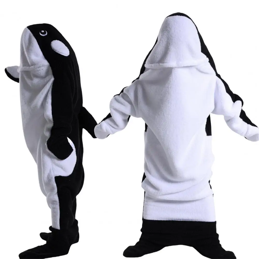 Wearable Sleeping Blanket Whale Shape Soft Flannel Sleeping Bag for Family Outings Sleepovers Adult Children Cosplay for Camping