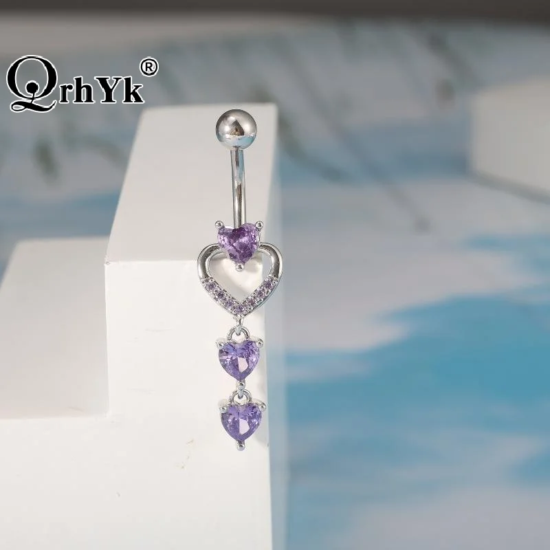 1PCS Stainless Steel Cross-Border Hot-Selling Love Belly Button Ring 14G Tassel Pendant With Zirconia Belly Button Stud