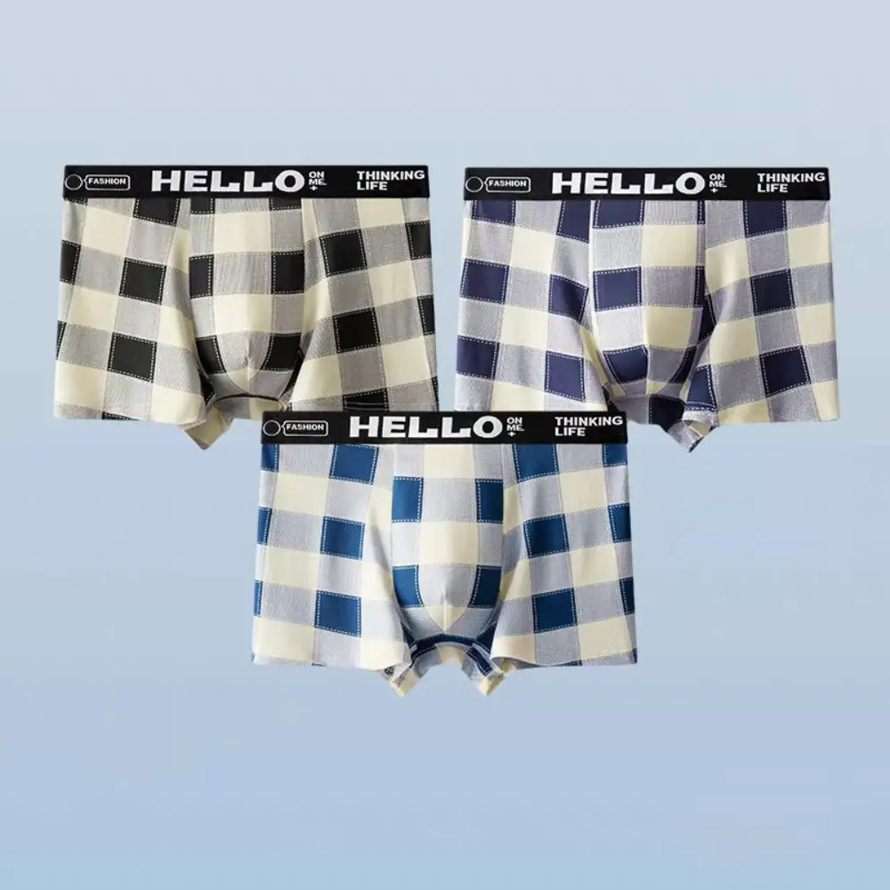 

5PCS Soft Striped Grid Men Underwear Mid-Waist Male Lingerie Boxer Shorts Elastic Breathable Seamless Panties Male