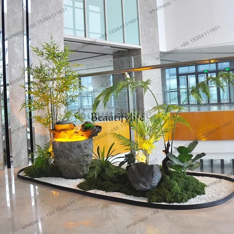 FG43--New Chinese-style flowing water decoration ornament shopping mall hotel window aisle simulation green plant rockery landsc
