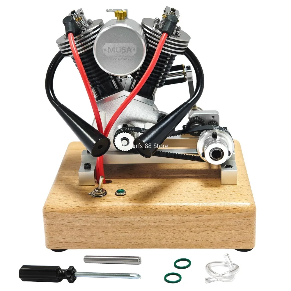 

MUSA V1 Engine Model V2 Engine Metal 6.6cc Four Stroke Internal Combustion Engine Model Air Cooled CNC Precision Machining Toys
