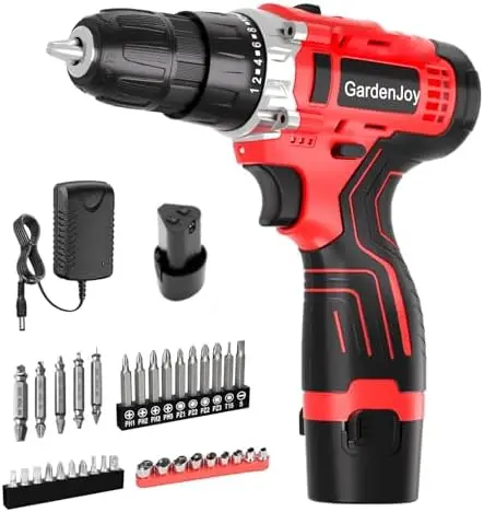 

12V Cordless Drill Set with 2 Batteries, 2-Speed Electric Screwdriver for DIY, Wood & Wall Drilling