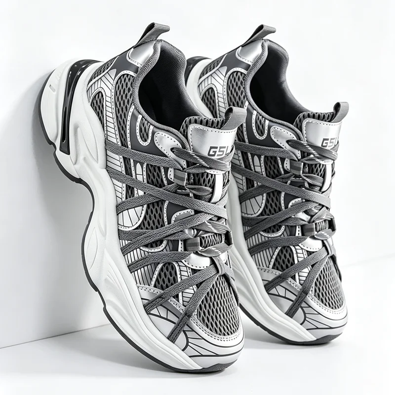 New Style Men Women Dad Shoes Thick Bottom Net Surface Sports Shoes Spring Summer Trendy Versatile Breathable Tie Shoes