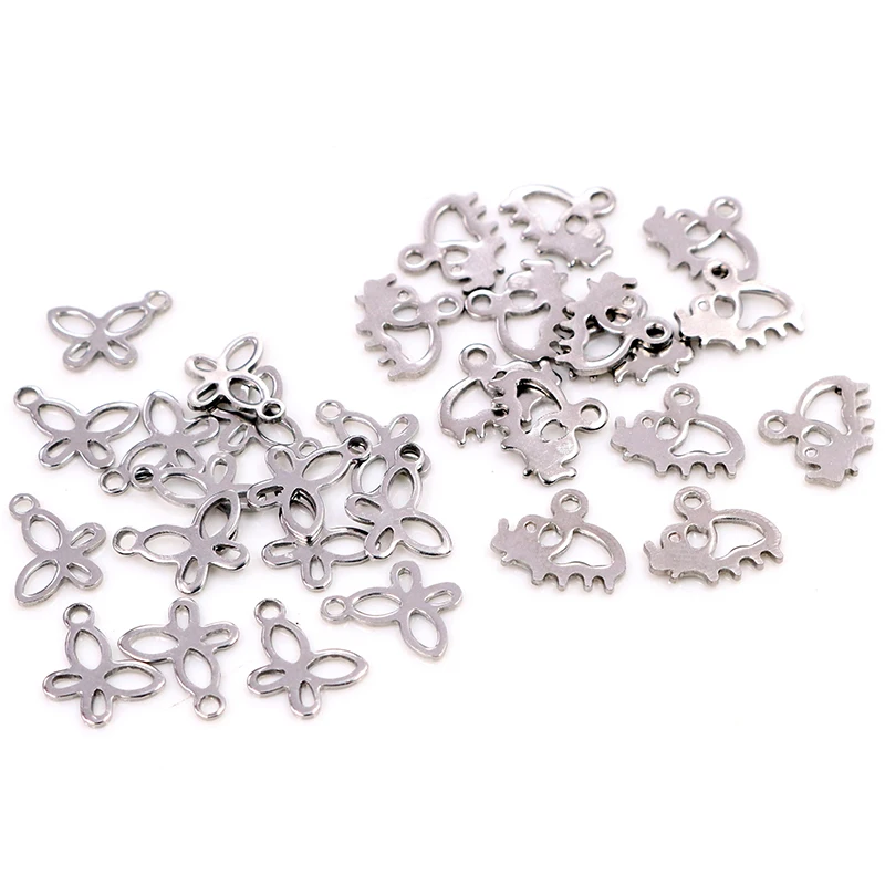 50pc/lot 10x11 8x11mm Elephant butterfly Charms 316 Stainless Steel Elephant Cute for necklace pendant charms diy jewelry making