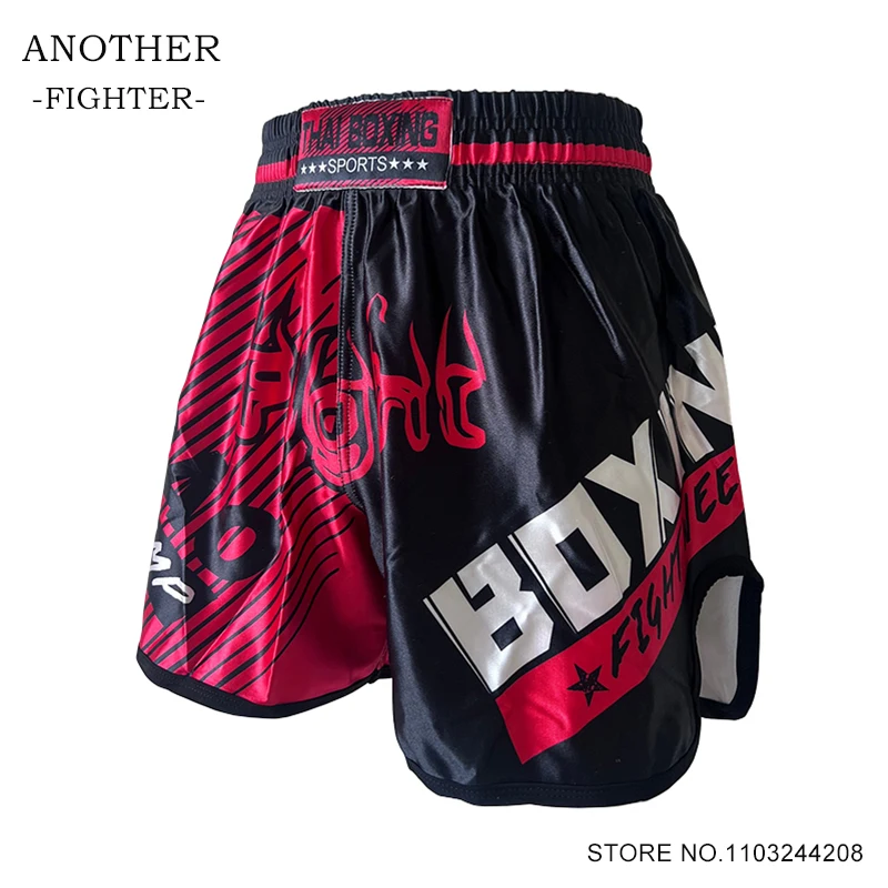 Pantalones cortos de boxeo tailandés de satén Muay Thai para hombres, mujeres y niños, negro, rojo, Sanda, artes marciales, ropa de MMA, pantalones de Kickboxing de lucha en jaula