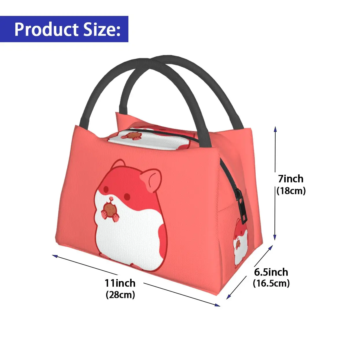 Red Hamster Lunch Bag Animals Cute Lunch Box Travel Portable Tote Food Bags Print Cooler Bag