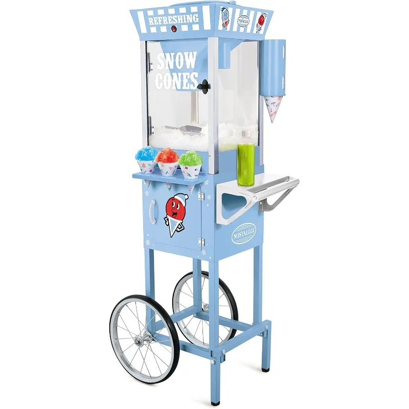 

Snow Cone Shaved Ice Machine Retro Cart Slushie Machine Makes 72 Icy Treats - Includes Metal Scoop, 2 Syrup Bottles, 100 Paper