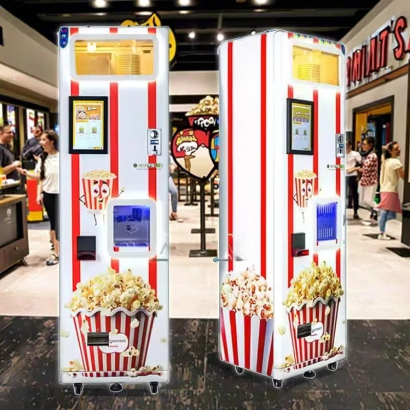 Metal Commercial Self Service Popcorn Vending Machine 2 Flavors 24h Fully Automatic Coin Operated Retail Shop Device
