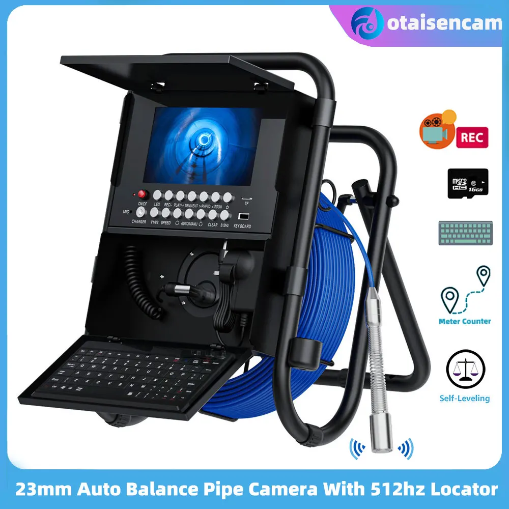 

Pipe Drain Sewer Inspection Endoscope Borescope 23mm Self Balance Camera With 512hz Locator DVR Keyboard Meter Counter