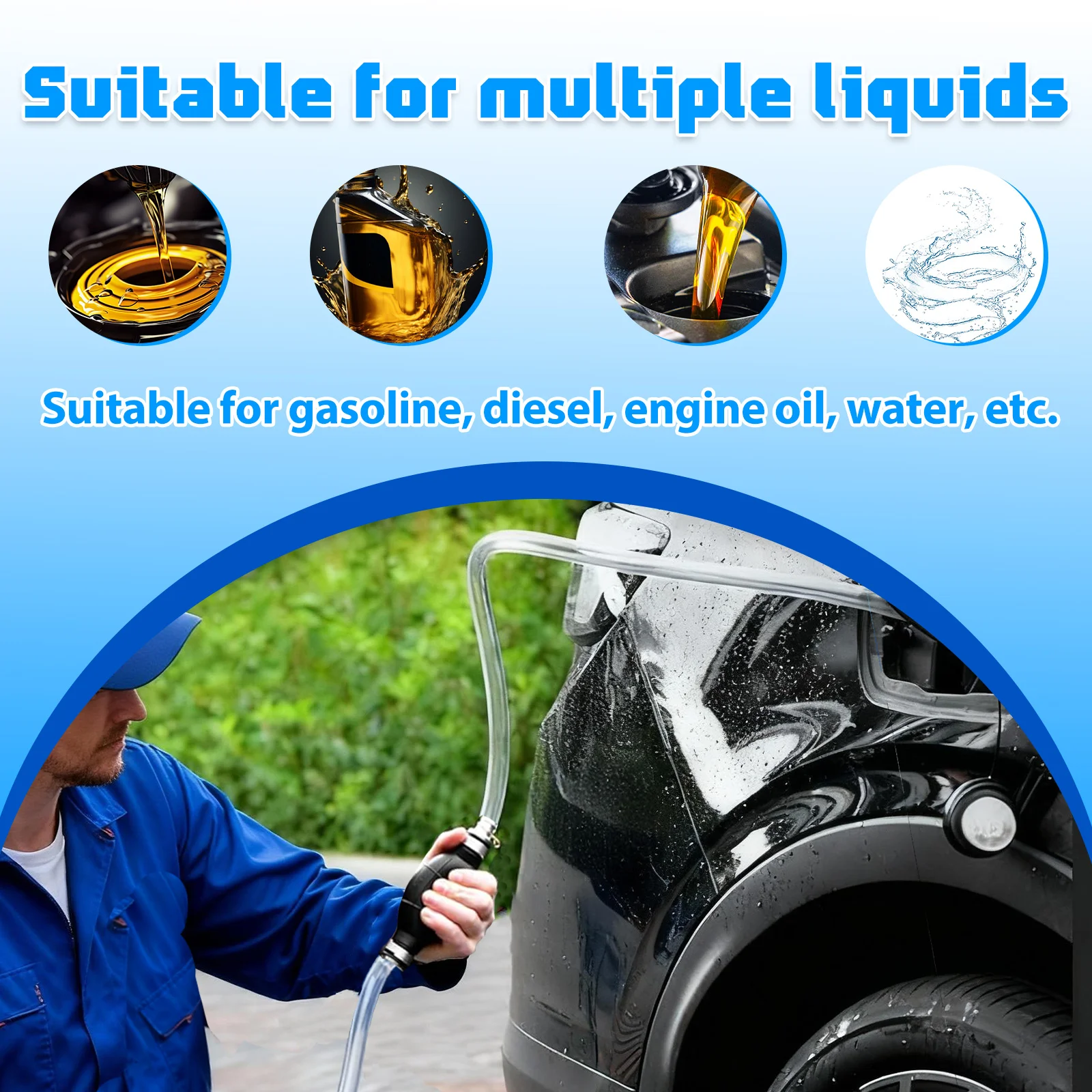 مضخة الوقود اليدوية سيارة الغاز النفط سيفون مجموعة مضخة نقل مع خرطوم 1.5 متر داخل/خارج لضبط البنزين السائل نقل الوقود الديزل #4