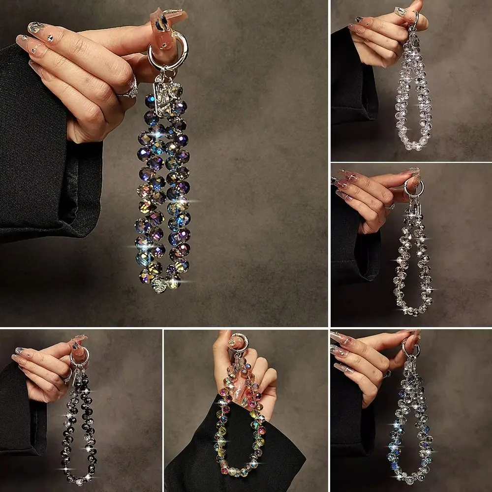 Stylish Glitter Crystal Bead Pendant Detachable Colorful Crystal Bead Keychain Transparent Phone Strap Women Girls