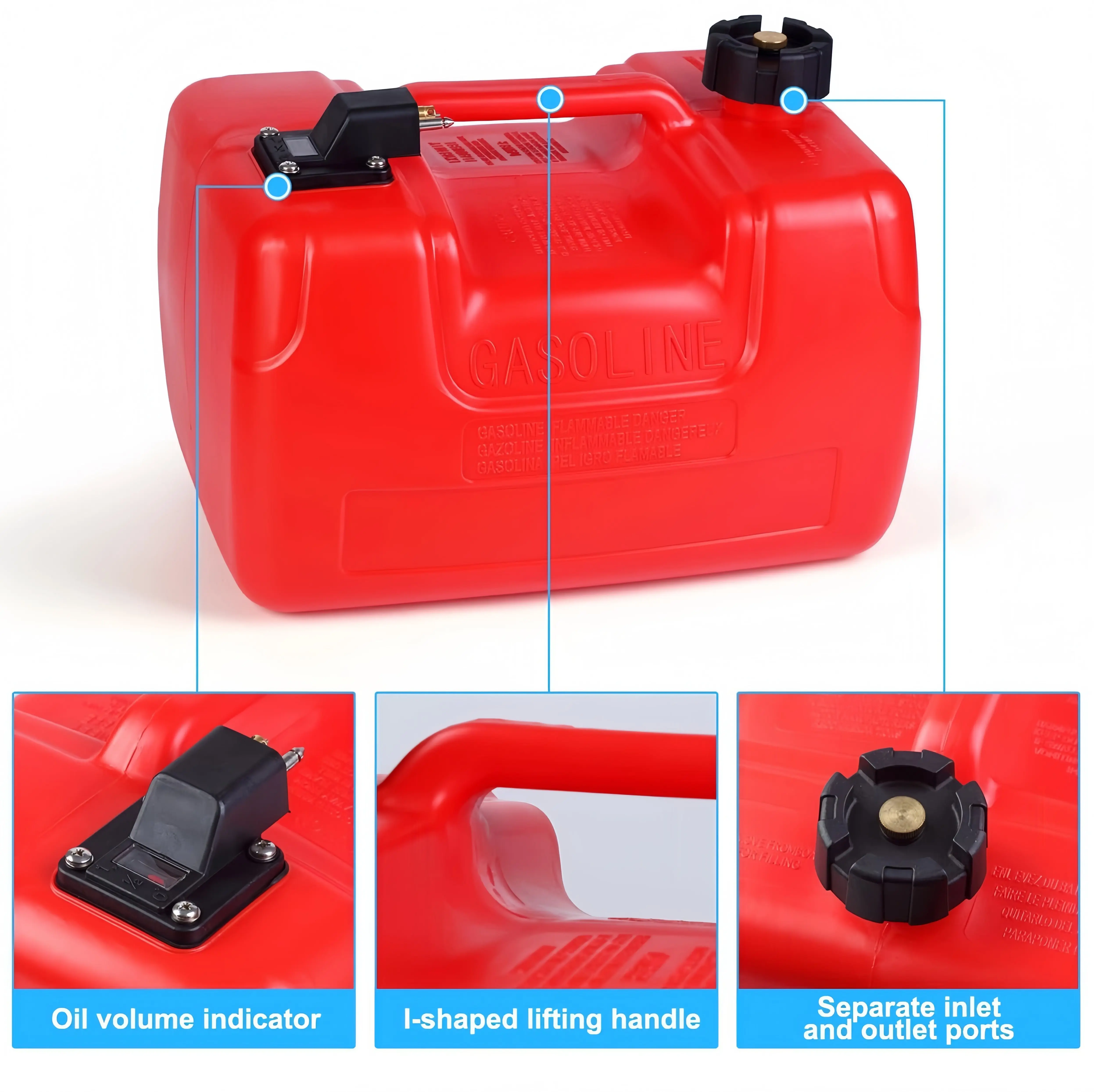 Winibo Portable Marine Fuel Tank 3.17Gallon 12L Red Gas Storage Tank For Outboard Engine Yacht Fishing Deck Boats