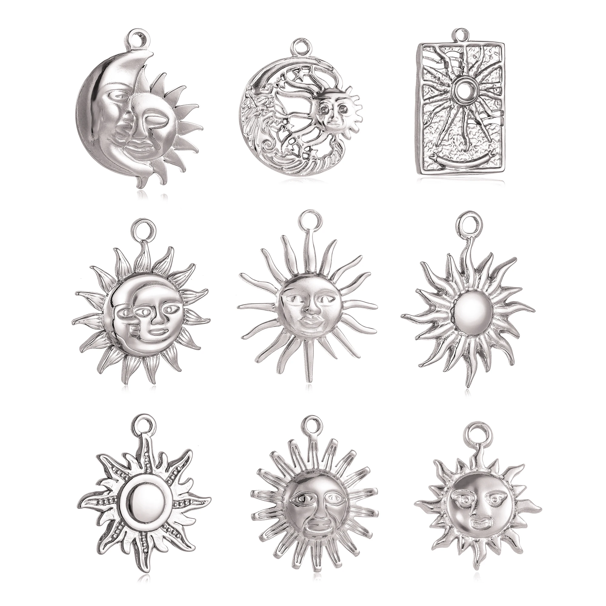 3pcs Stainless Steel Casting Sun Moon Charms Sunburst Pendant Used Women Making Earrings Necklace Bracelet Jewelry Accessories