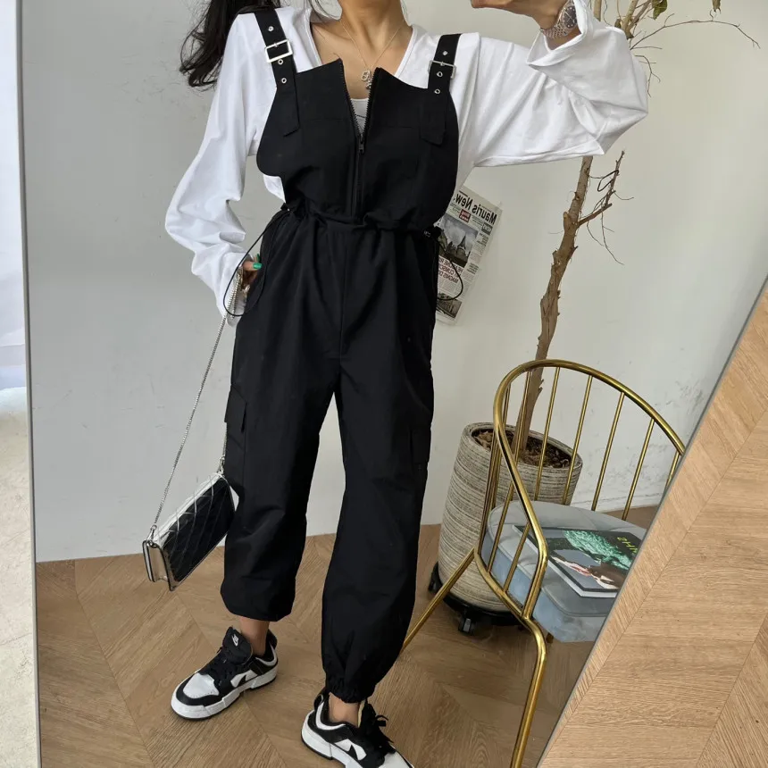 Adjustable Waist Slimming Women's Overalls Korean Style High Waist Long Pants Versatile Fall Fashion Casual Pants