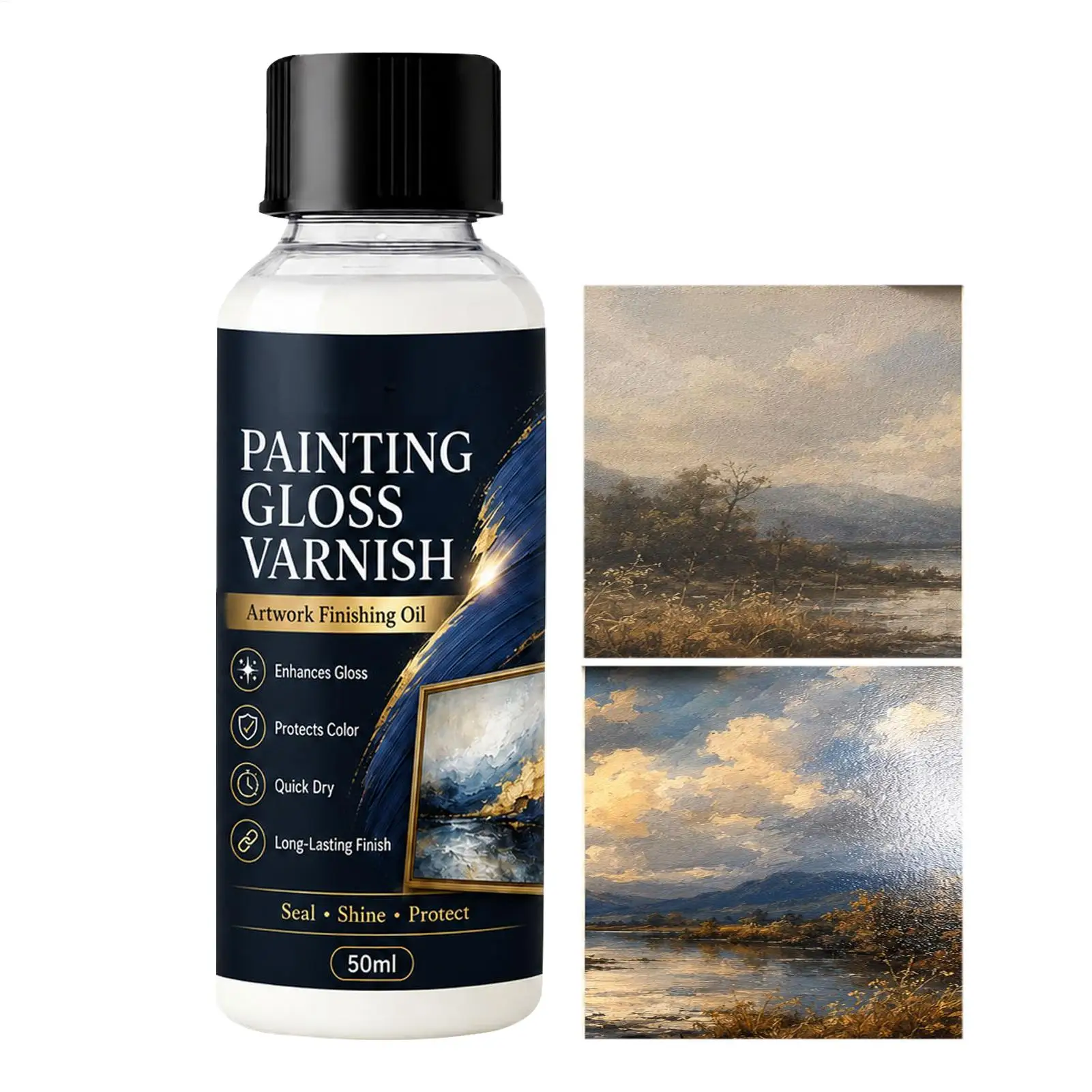 Acrylic Gloss Varnish 50ml Quick Drying Crystal Clear Topcoat Waterproof Sealant for Oil Acrylic Canvas Clay Rock Craft Painting