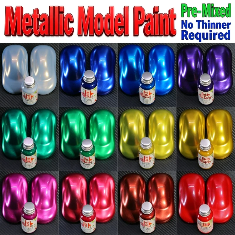 50ML Shimmer Metallic Model Paint Oil Based Pre Mixed Paint No Thinner Required for Car Model RC Hobby Airbrush Painting