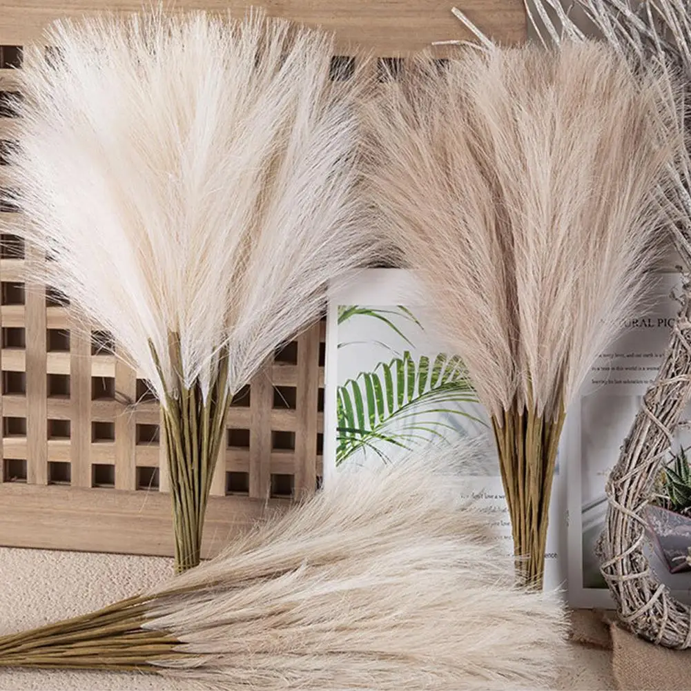 50CM 10PCS Fluffy Pampas Grass Boho Decor Flower Fake Plant Reed Simulated Wedding Party Home Decoration Artificial Flowers