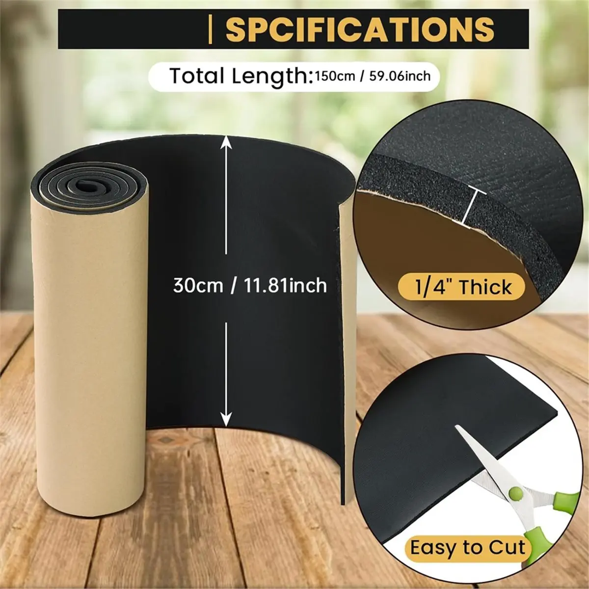 MALL Sponge Neoprene with Adhesive Foam Rubber Sheet, 1/4in T X 12in W X 59in L, for Weatherproofing,Gasket Seals, Crafts - view 3