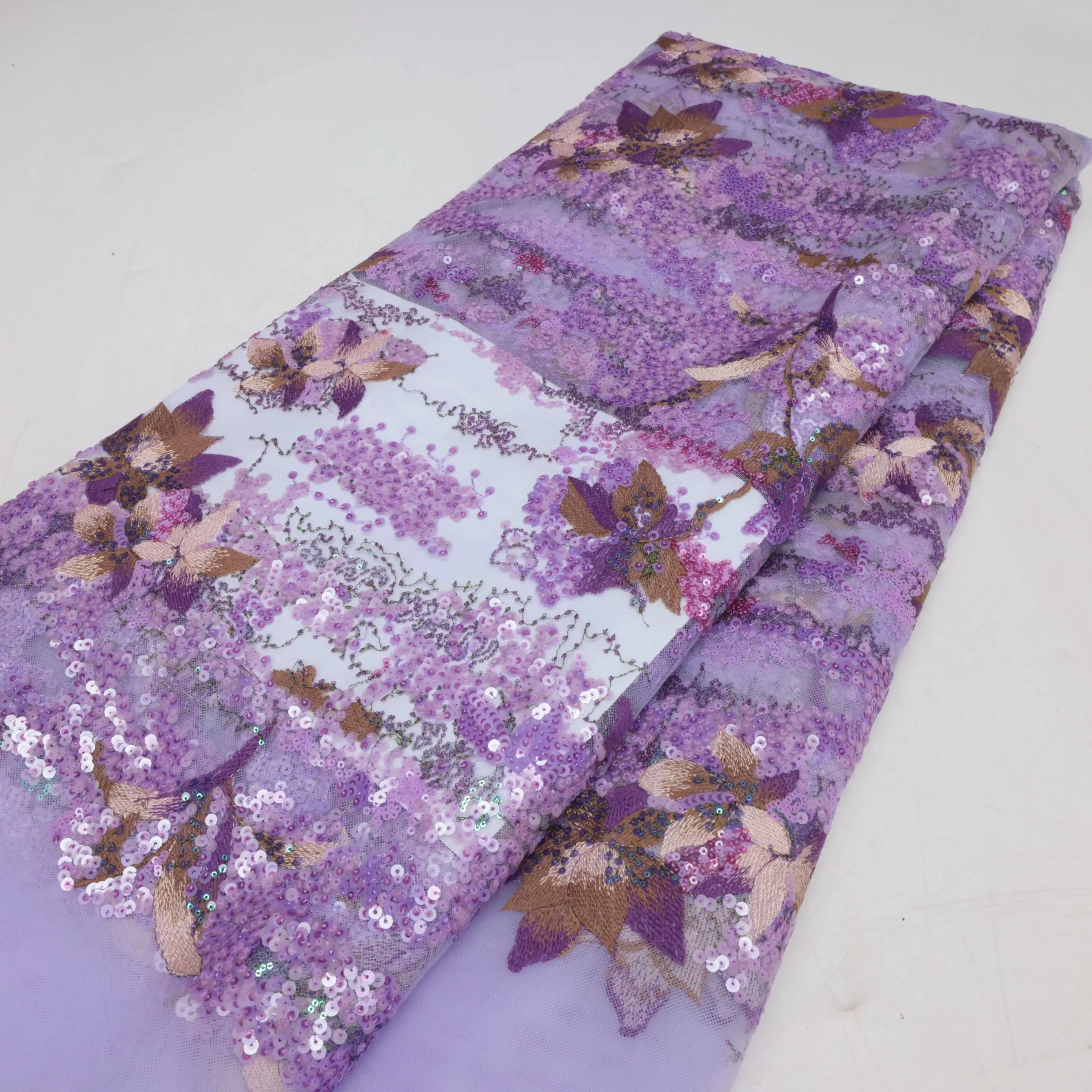 

Printing Sequins Lace Fabric Newest High Quality Mesh Tulle Lace 5 Yards Nigerian Elegant Wedding Dress Sew Sequined Net Fabrics