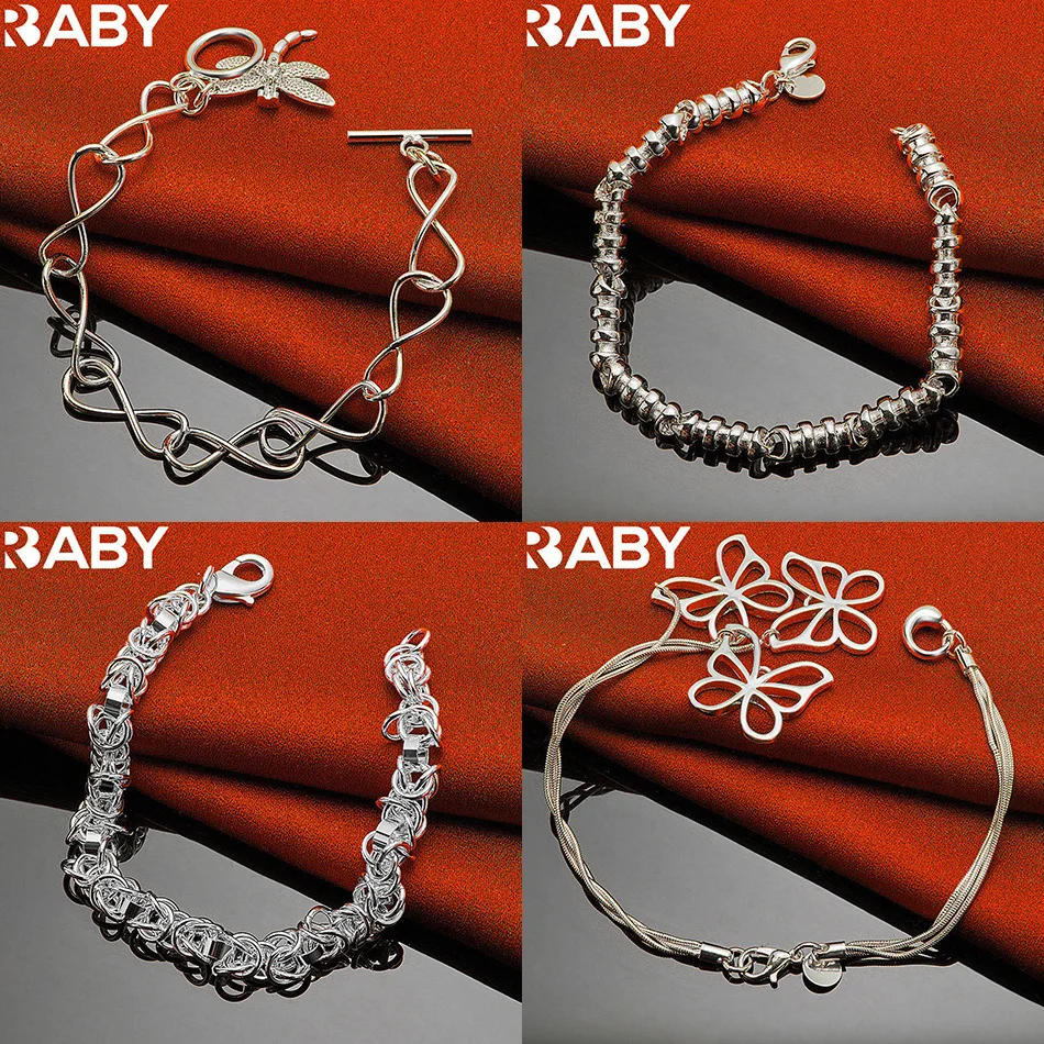 

URBABY 925 Sterling Silver Bracelet For Women Men Fashion Jewelry Charm Grace Noble Wedding Accessories