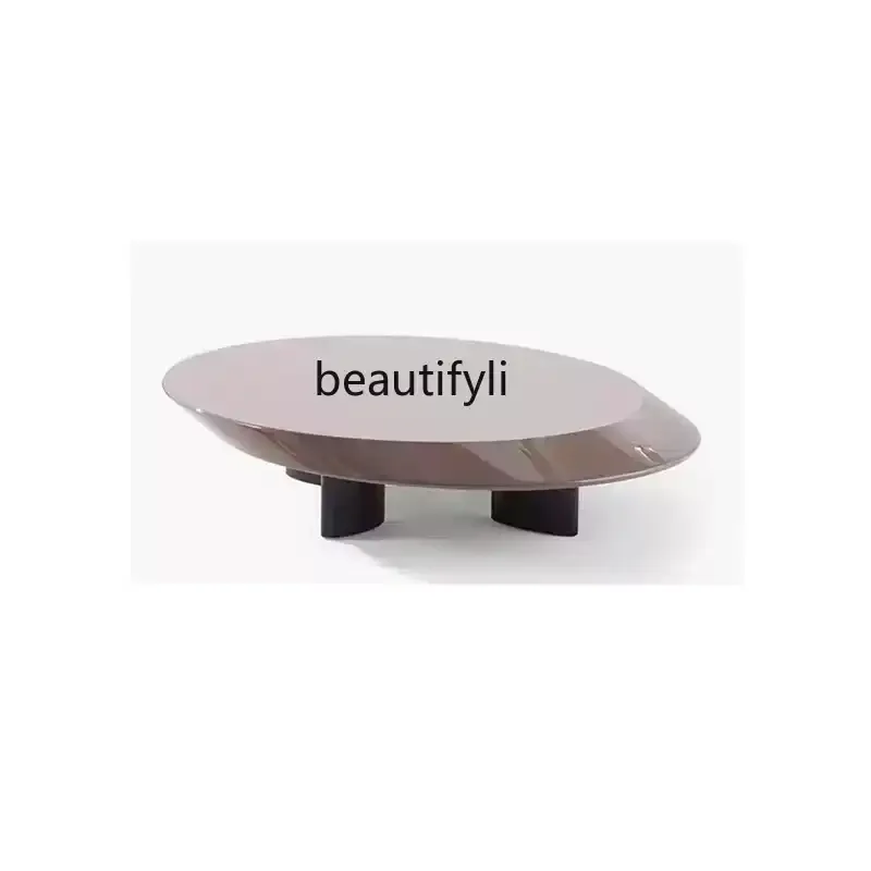 Italian oval coffee table bright paint solid wood design modern simple floor table creative special shape