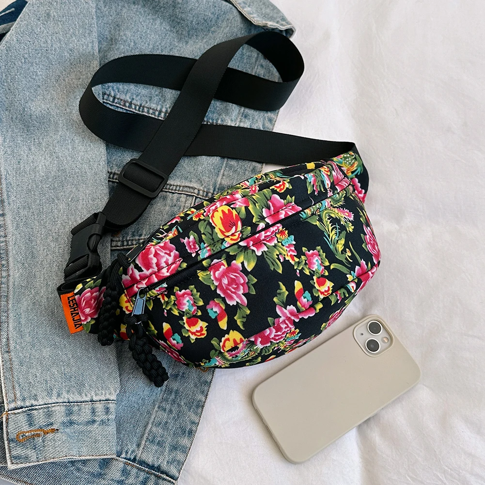 Women Flower Crossbody Bag Soft Floral Chest Bag Lightweight Vintage Waist Pouch Versatile Ladies Outdoor Bag