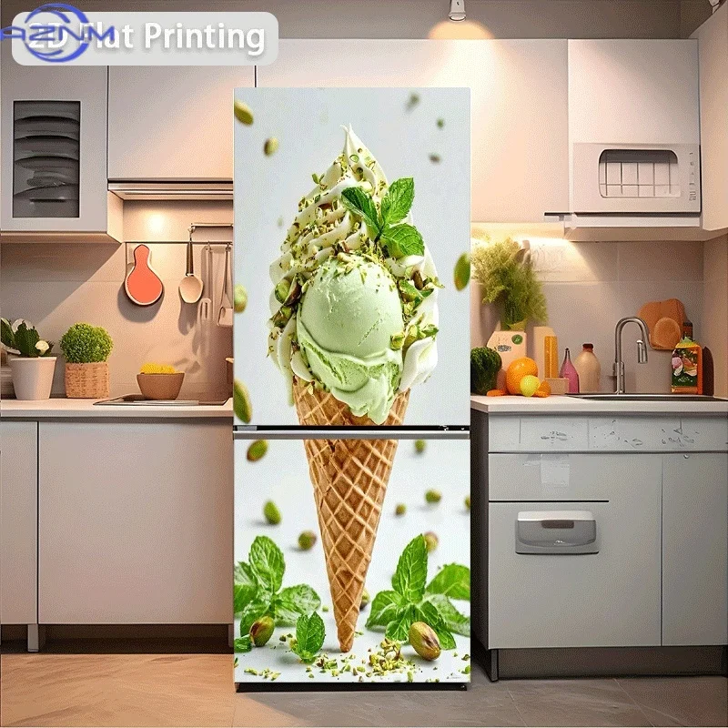 2D Printed 2D Graphic Design Refrigerator Sticker 60x180cm Pistachio Mint Ice Cream Cone Wall Decal Decorative Wallpaper Self-