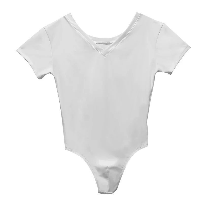 Mens Gymnastic Leotard Bodysuit for Ballet Dancing Short Sleeve Acrobatics Stretchy Gymnastics Leotard Jumpsuit Dancewear