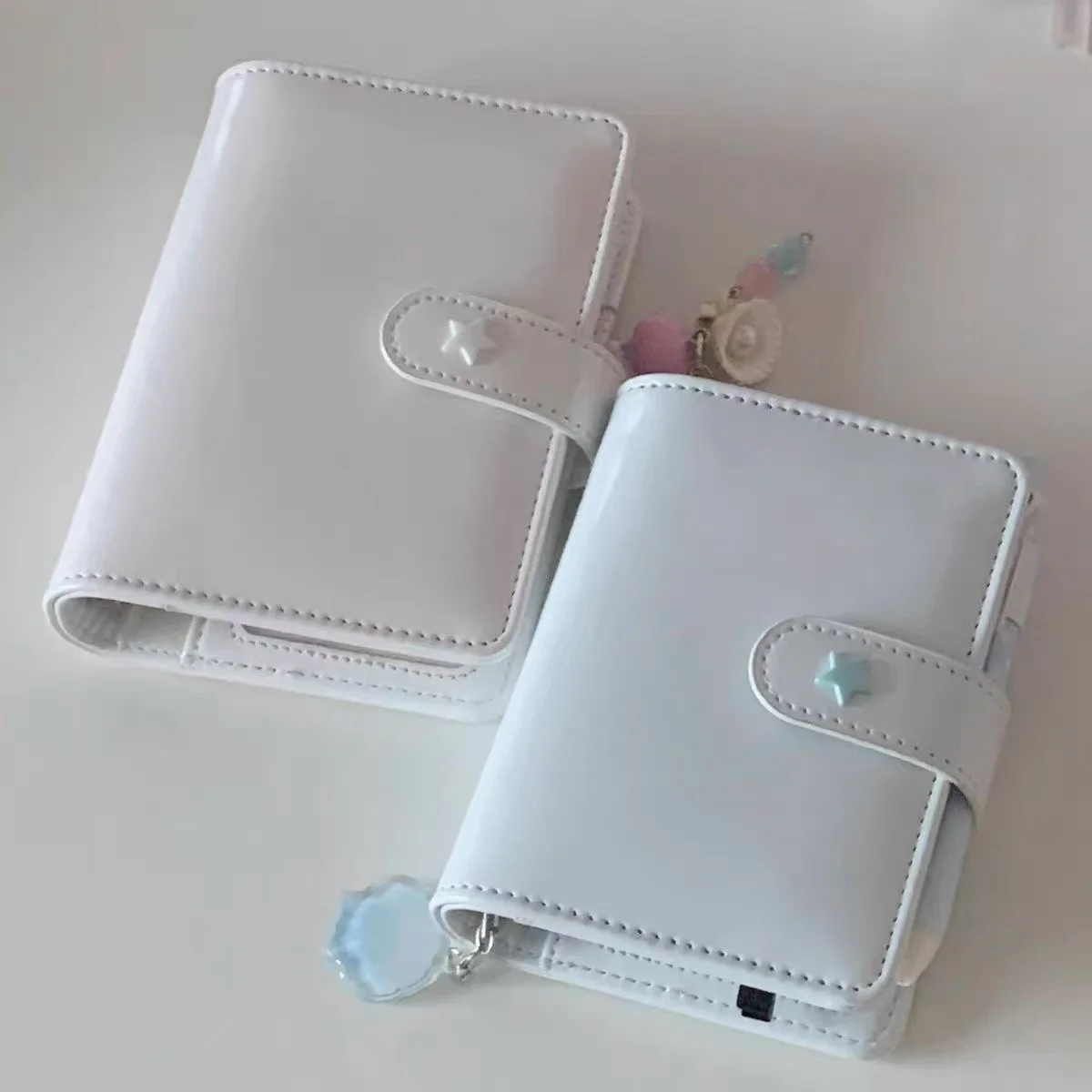 Korean Cute Cream Style Handheld Ledger Girl's Heart Full of Lacquer Leather M5 Loose Leaf Notebook Mini Check in Notebook Gift