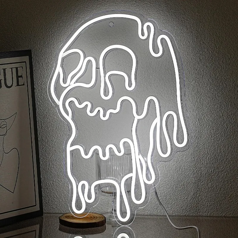 

XM Halloween Neon White Skull Neon for Wall Decorations Dimmable Ghost Neon Signs Party Haunted House Halloween Decorations