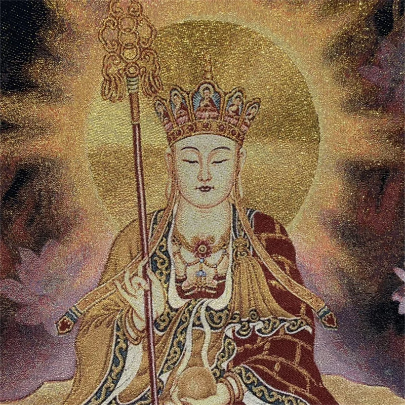 Chinese Antique Silk Brocade Tangka Painting Map of Ksitigarbha Bodhisattva Embroidery Wall Art for Home Decor
