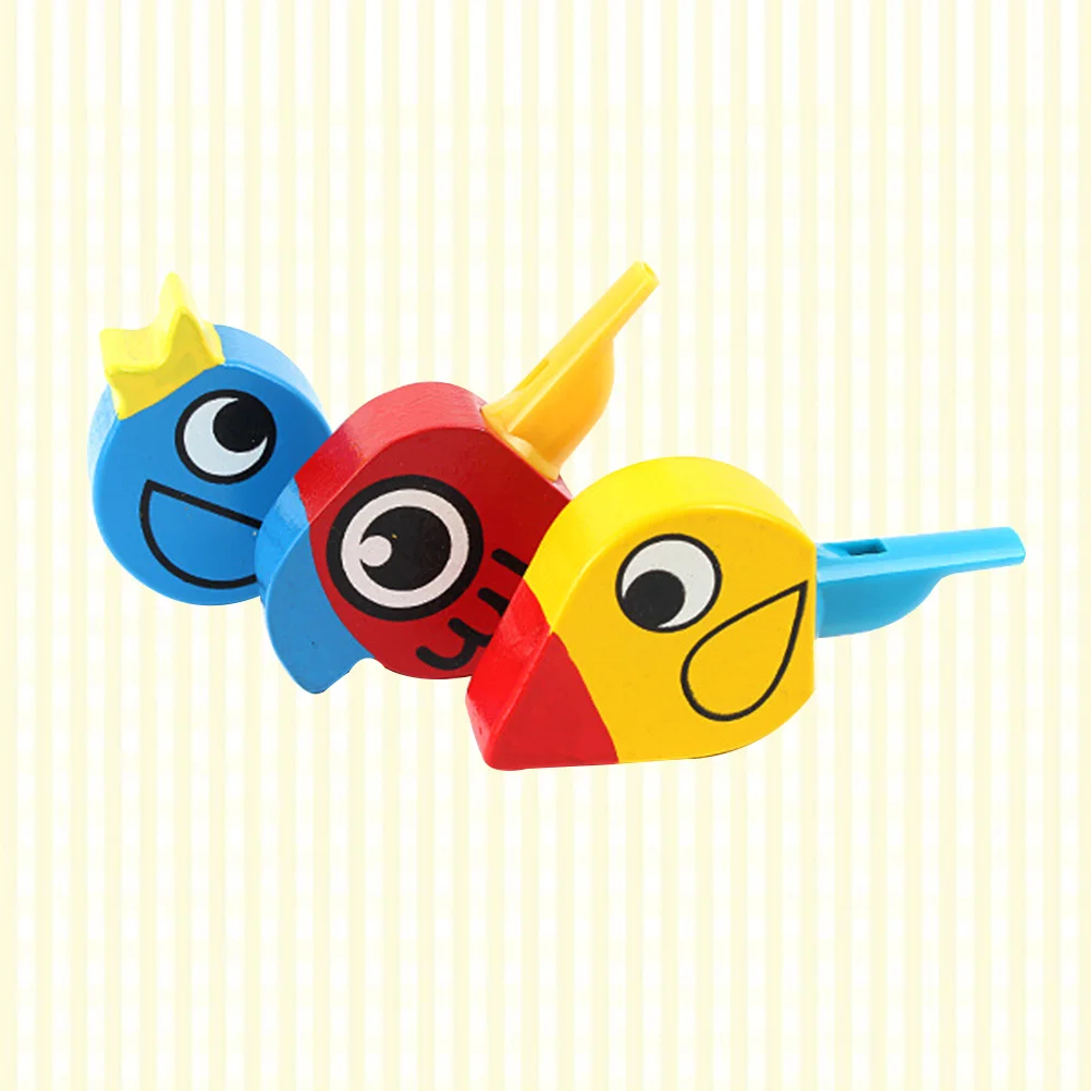 

4Pcs Wooden Bird Whistles Creative Cartoon Shape Kids Referee Party Entertainment Music Gift Educational Fun Random Color
