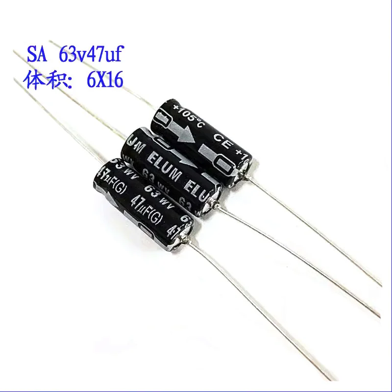 10PCS ELUM 47uf63v/50v horizontal axial polarized electrolytic capacitor 63v47uf 6X16mm