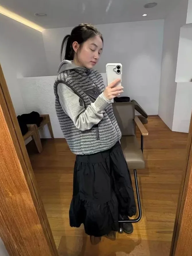 

Зимняя модная двухслойная плиссированная юбка для женщин, юбка миди с завышенной талией и асимметричным подолом, дышащая хлопковая юбка А-силуэта